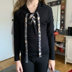 New Girls Rock Candy Leopard Lace Up Hoodie Sz M